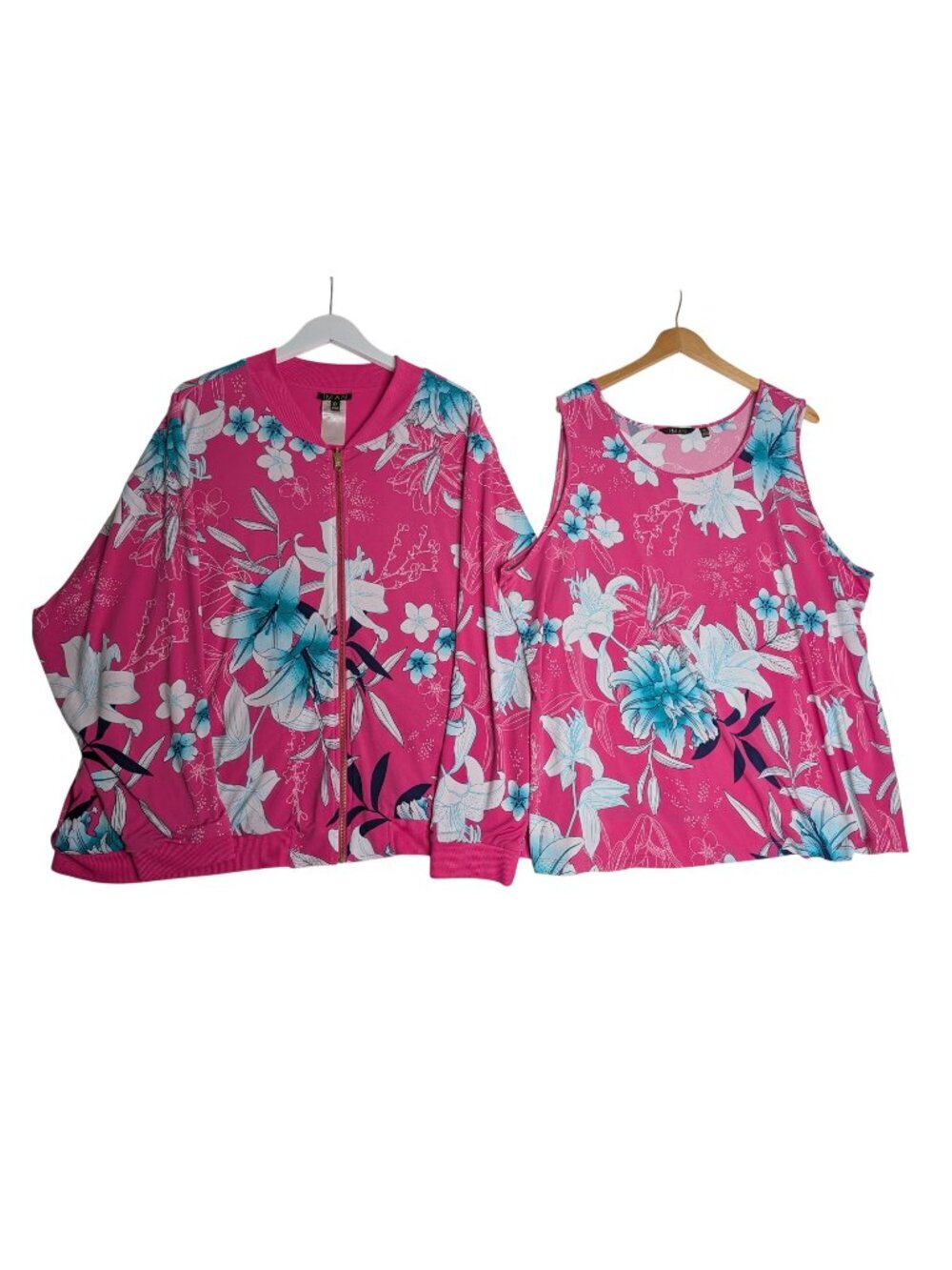 IMAN Womens Pink Floral Bomber Jacket & Matching Tank Top Set 3X Cruise wear